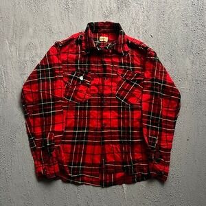 Vintage Towncraft Flannel Shirt Mens Medium Red 1940s Plaid Distressed